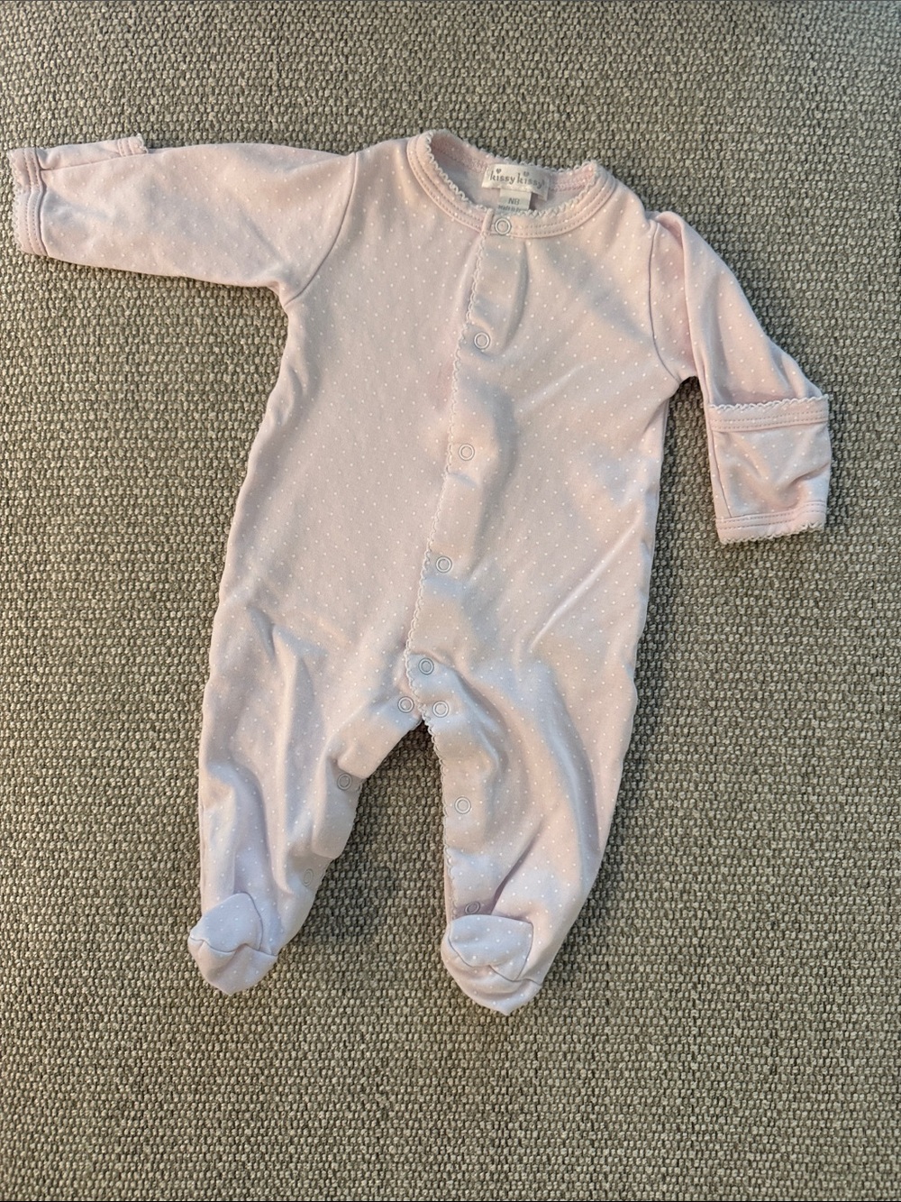 Kissy Kissy Pink Footie with White Polka Dots NB
